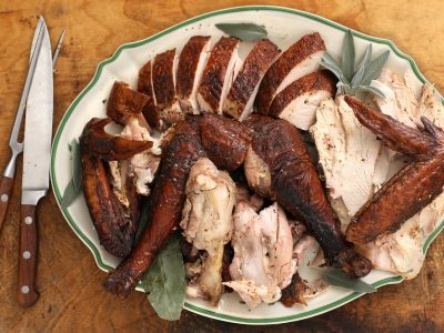 Sliced smoked turkey plated