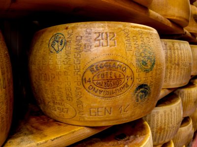 Wheels of Parmagiano Reggiano cheese