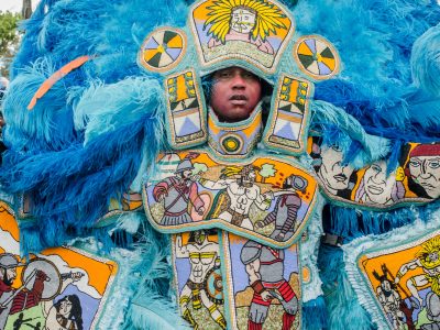 Mardi Gras indian blue suit Pableaux Johnson photo