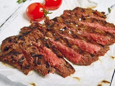 Flank Steak on Wooden Background